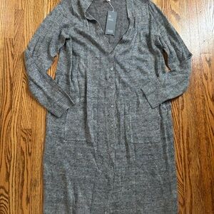 Eileen Fisher Gray Button-Up Linen Cardigan Size PL
